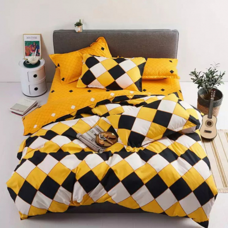 Ткань для постельного белья Бязь "Gold" Lux "Чёрный, белый, желтый Ромб" GL1375 (A+B) - (50м+50м)