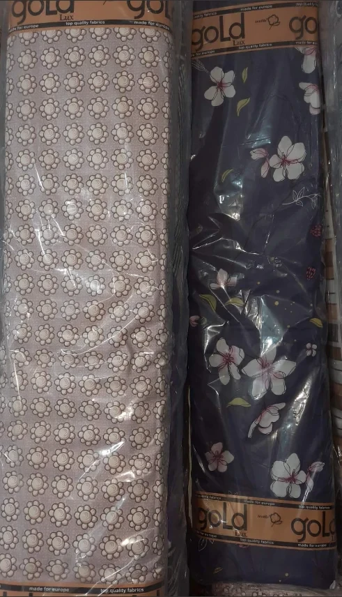Ткань для постельного белья Бязь "Gold" Lux "Цветочный принт (темно-синий)" GL1291 (A+B) - (50м+50м)
