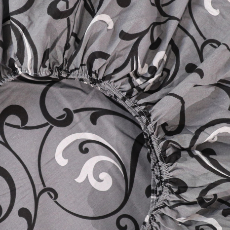 Простынь на резинке (140*200*25) серая с абстрактным принтом №667922