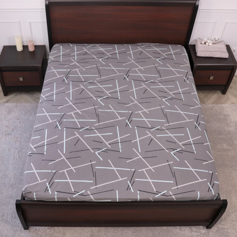 Простынь на резинке (90*200*25) серая с геометрическим принтом №661692
