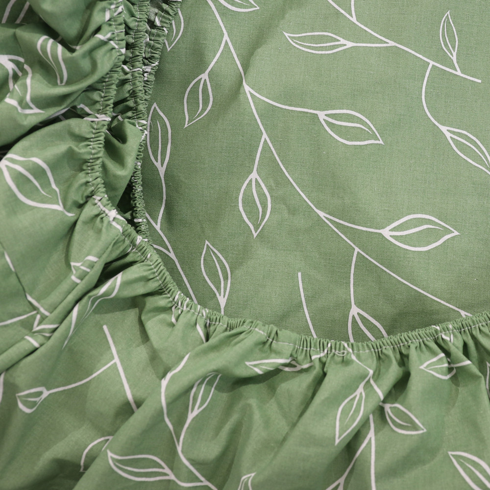 Простирадло на резинці (180*200*25) зелене з абстрактним принтом №661103