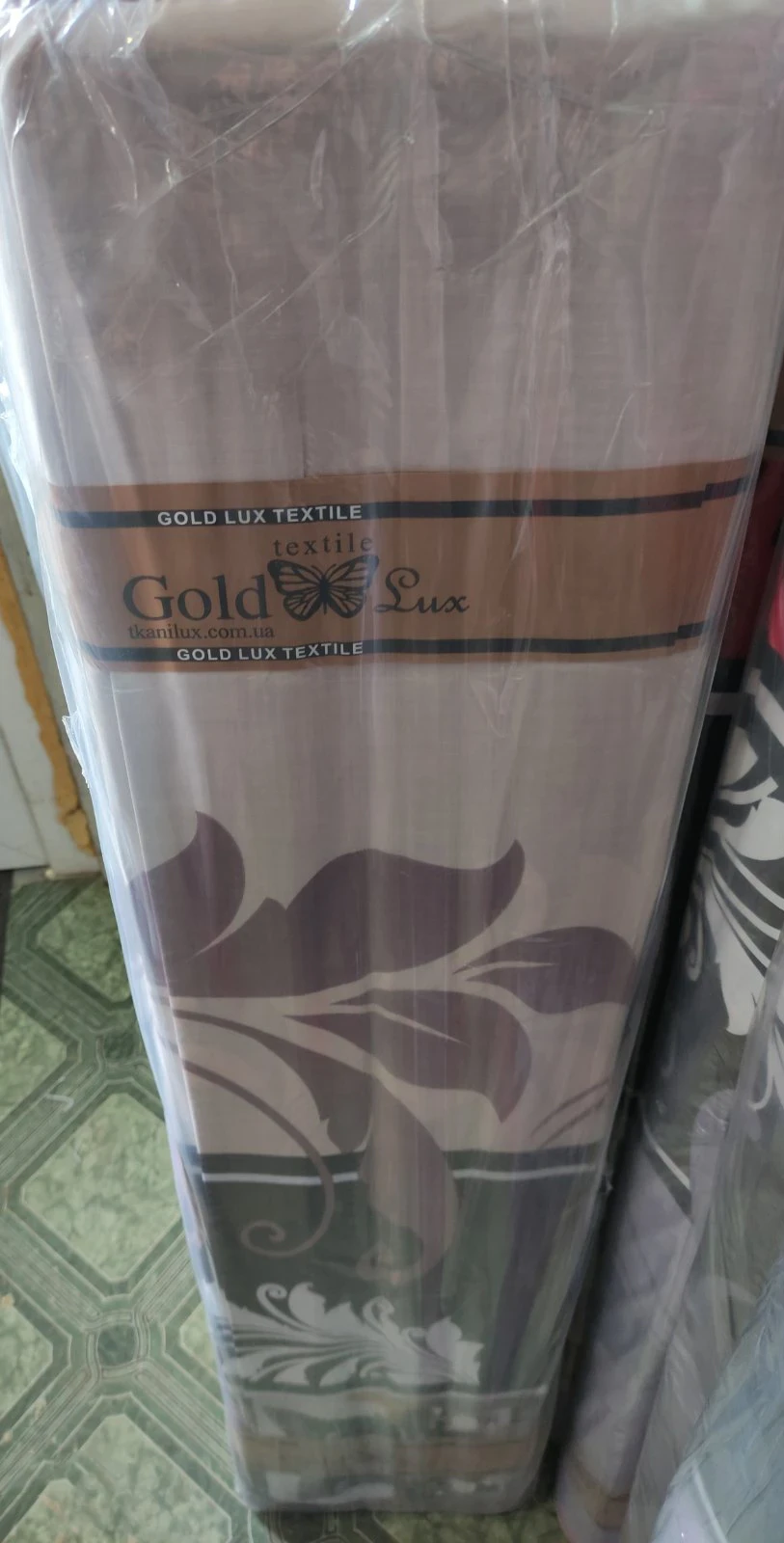 Ткань для постельного белья Бязь "Gold" Lux "Абстрактный принт (завитки, полоска, коричневый)" GL1137A