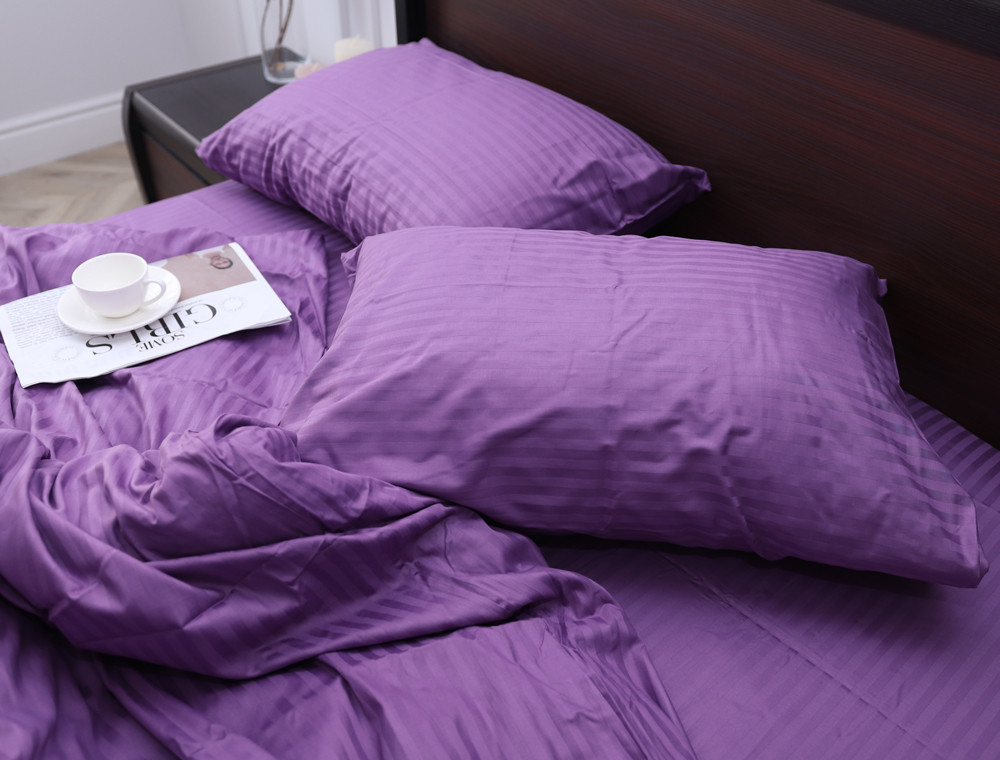 Полуторний набір постільної білизни 150*220 зі Страйп Сатину №18-3218 Черешенка™