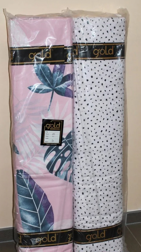 Ткань для постельного белья Бязь "Gold" Lux "Синие листья" GL1245 (A+B) - (50м+50м)