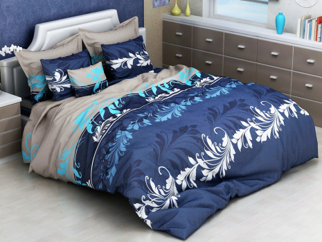 Ткань для постельного белья Бязь "Gold" "Цветочные вензельные узоры (синяя)" GLL3067blue