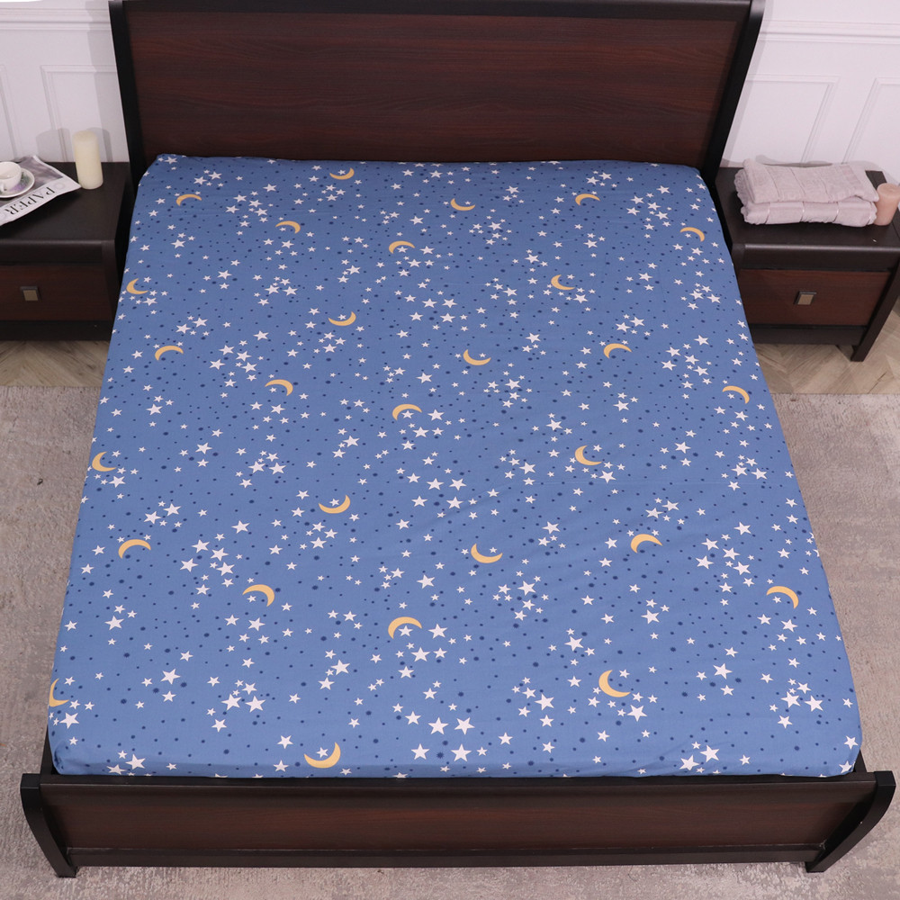 Простынь на резинке (180*200*25) синяя с принтом звезд №668174