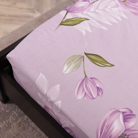 Простирадло на резинці (160*200*25) фіолетове з квітковим принтом №669117