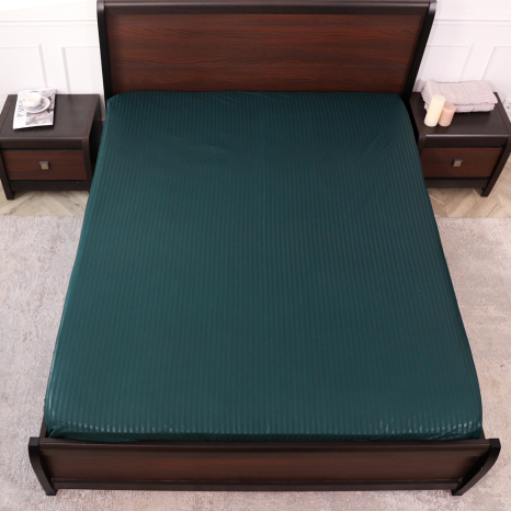 Простирадло на резинці (90*200*25) зелена смужка №60011