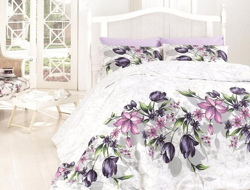 Полуторний набір постільної білизни 160*220 із Ранфорсу Riella Lila First Choice™