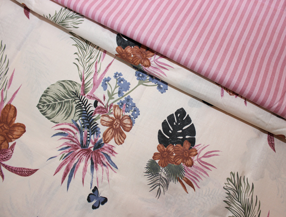 Тканина для постільної білизни Бязь "Gold" Lux "Рослинний принт (бежевий)" GL3065 (A+B) - (50м+50м)