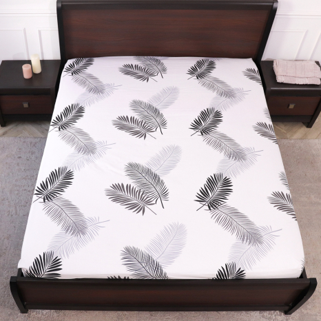 Простирадло на резинці (90*200*25) біле з рослинним принтом №662603