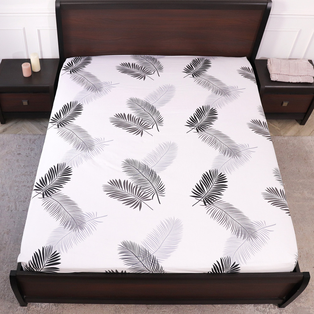 Простирадло на резинці (90*200*25) біле з рослинним принтом №662603