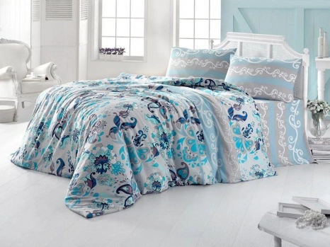 Тканина для постільної білизни Бязь "Gold" Lux "Квітковий орнамент (блакитний)" GL854 (A+B) - (50м+50м)