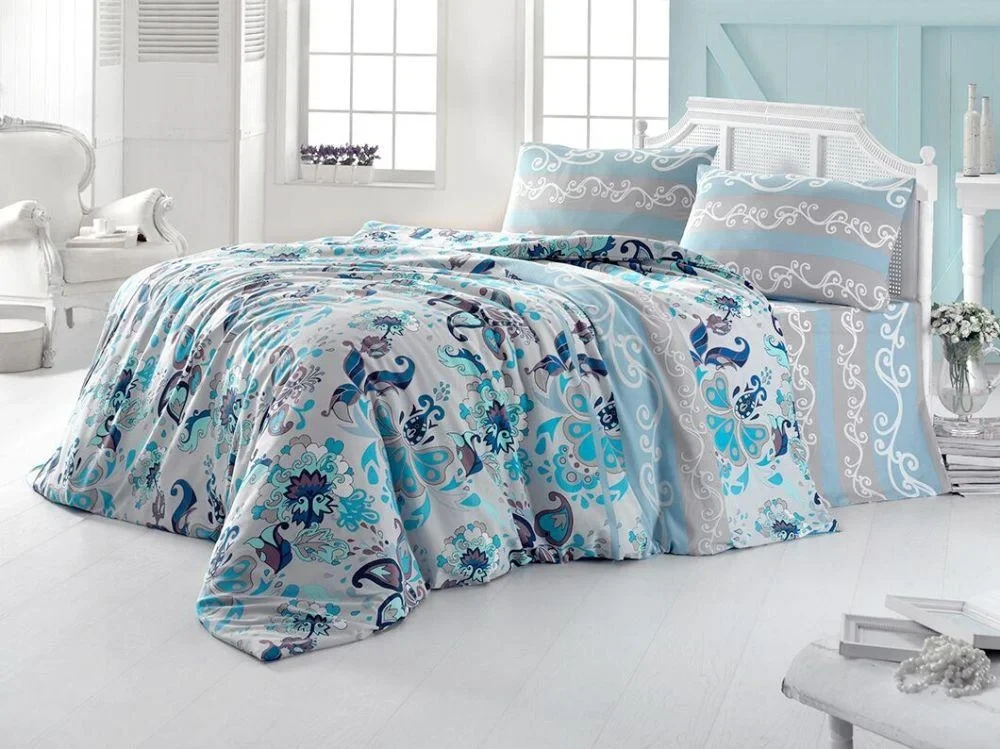 Тканина для постільної білизни Бязь "Gold" Lux "Квітковий орнамент (блакитний)" GL854 (A+B) - (50м+50м)