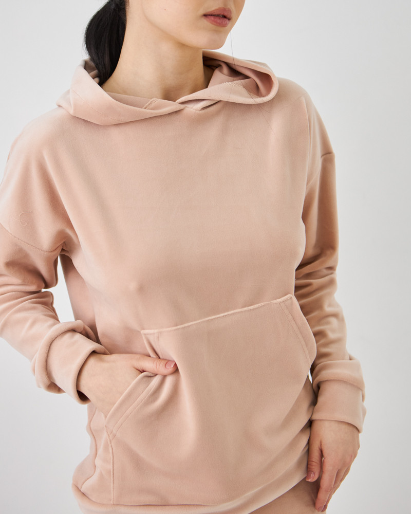 Жіночий велюровий костюм з капюшоном (Розмір S) бежевий №20222147