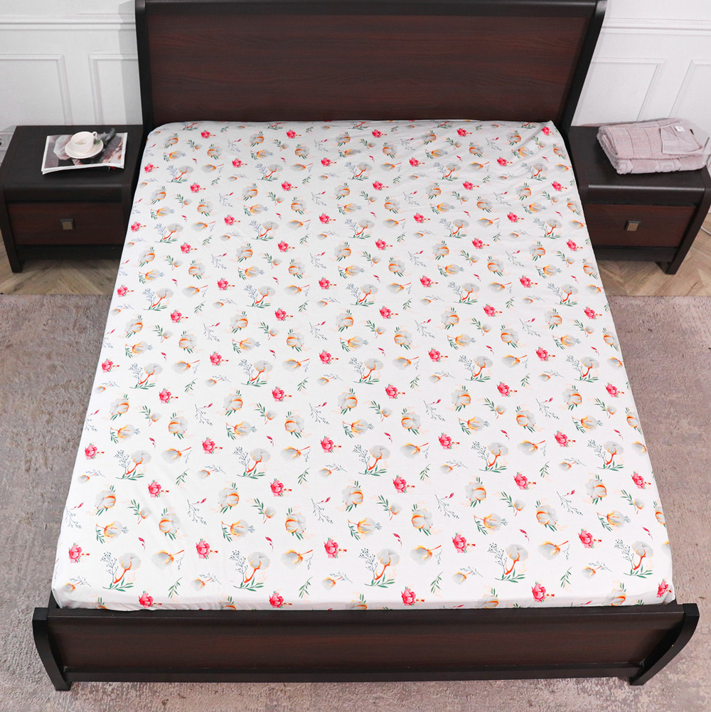 Простирадло на резинці (90*200*25) біла з квітковим принтом №668426