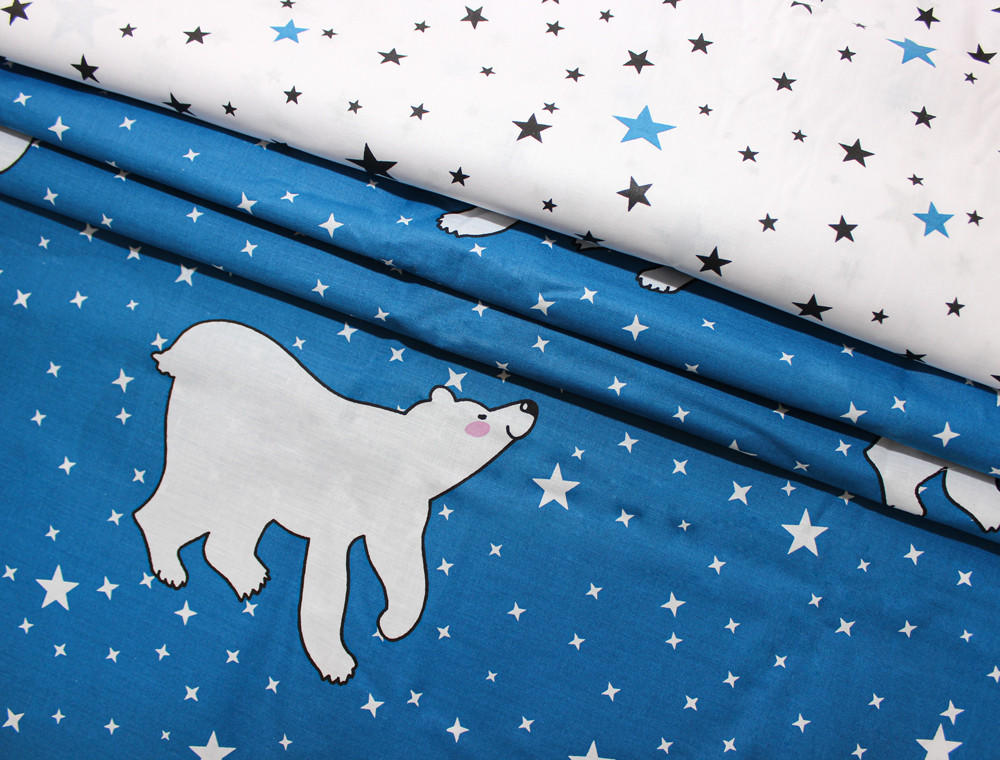 Ткань для постельного белья Бязь "Gold" Lux "Северные мишки (звездочки)" GL1258 (A+B) - (50м+50м).