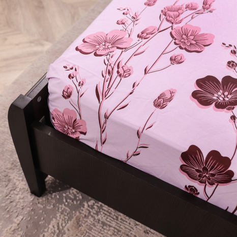 Простынь на резинке (180*200*25) пудровое с цветочным принтом №661617