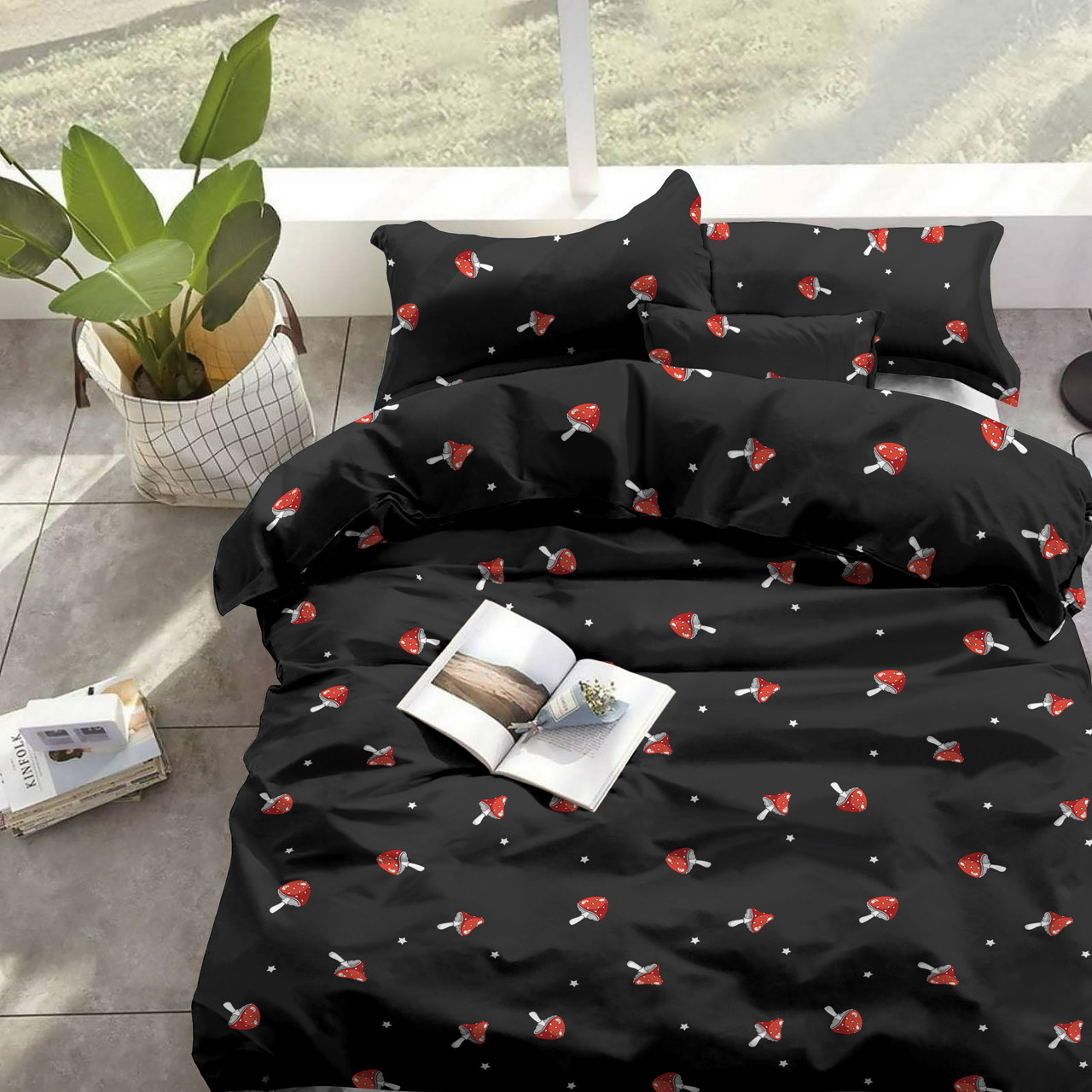 Ткань для постельного белья Бязь "Gold" Lux "Грибы и звезды" GL4017