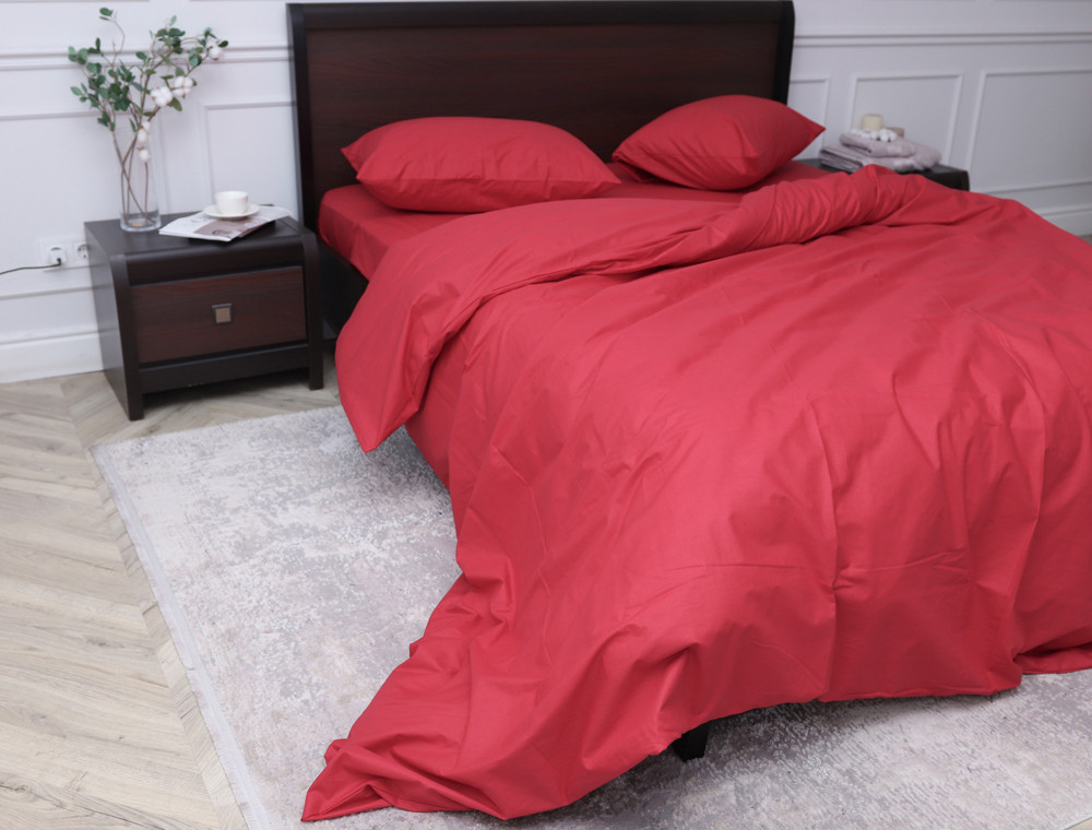 Двоспальний набір однотонної постільної білизни 180*220 із Бязі "Gold" №151069 Черешенька™