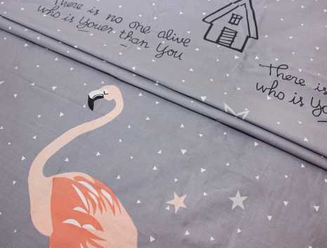 Ткань для постельного белья Бязь "Gold" Lux "Яркие фламинго (серый)" GL653