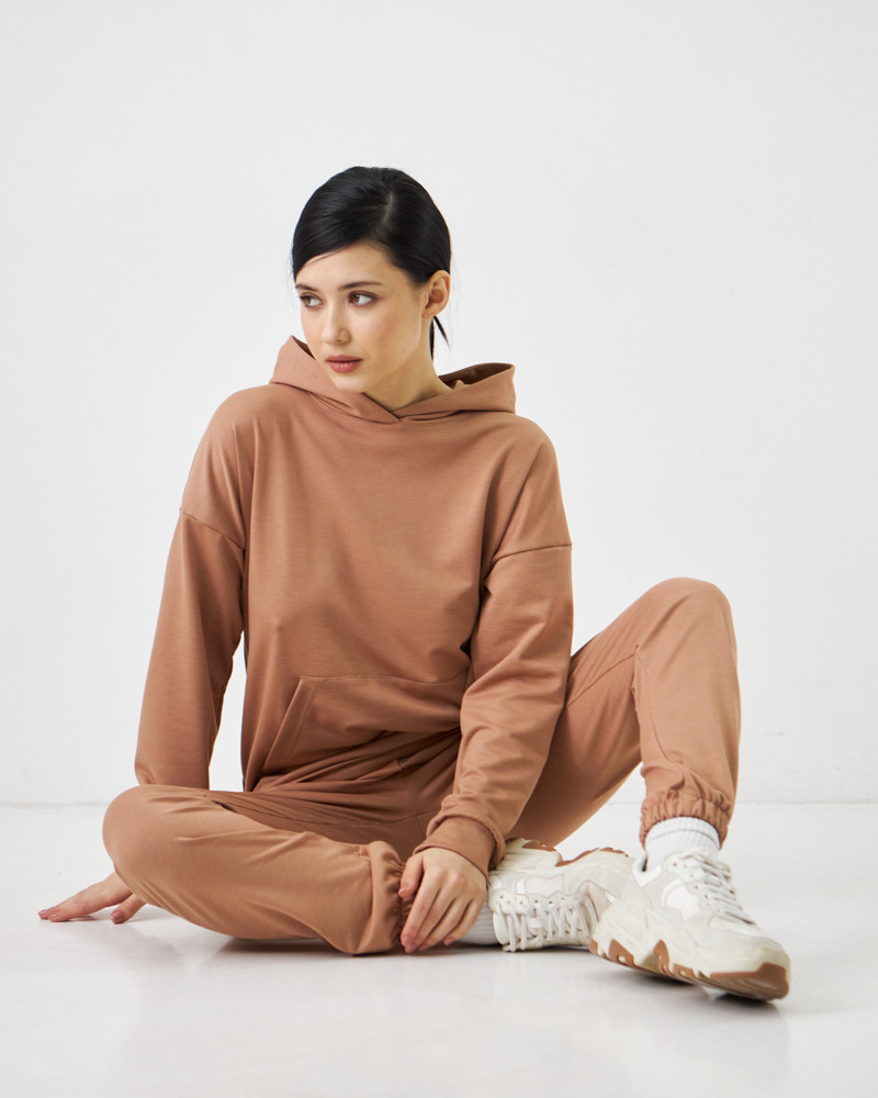 Женский спортивный костюм с капюшоном (Размер XL) бежевый №20222141