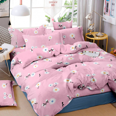 Ткань для постельного белья Бязь "Gold" Lux "Новшество ромашек (розовый)" GL3868