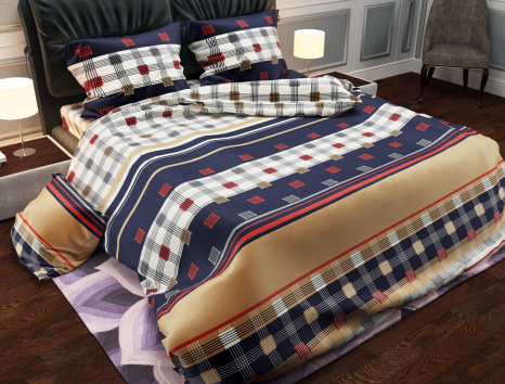 Тканина для постільної білизни Бязь "Gold" Lux "Шотландка (синій)" GL824