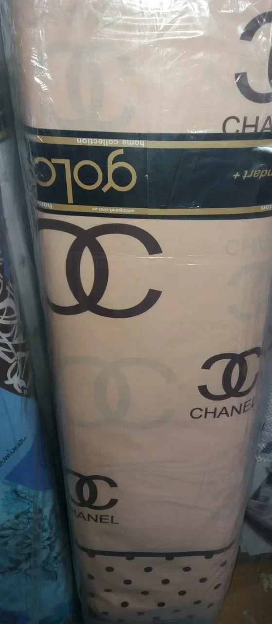 Ткань для постельного белья Бязь "Gold" Lux "Coco Chanel (текстовый принт)" GL467