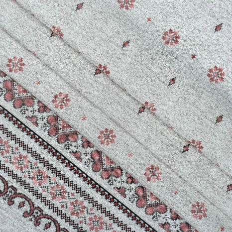 Ткань для постельного белья Бязь "Gold" Lux "Красный орнамент" GL981grey