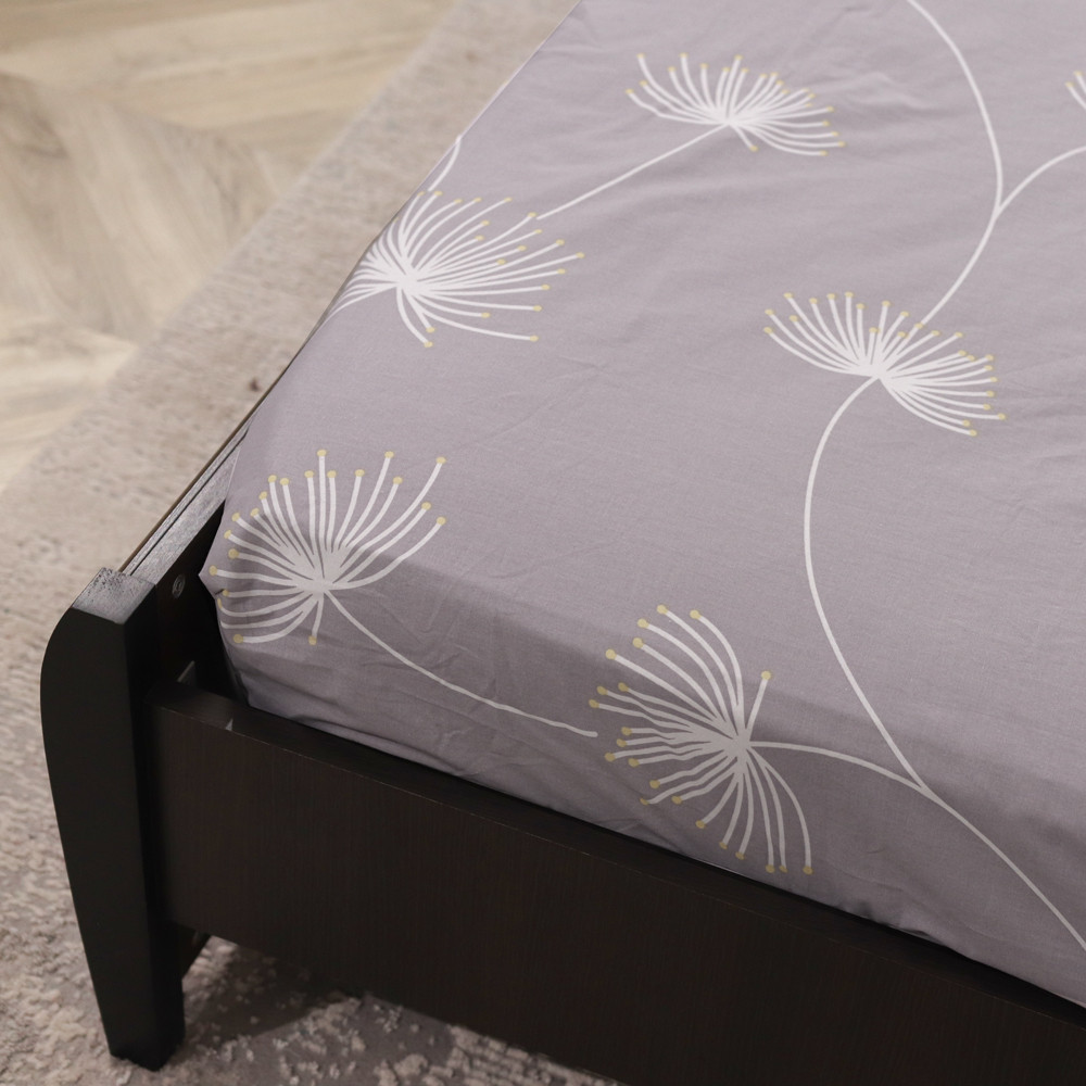 Простирадло на резинці (160*200*25) сіре з квітковим принтом №661087