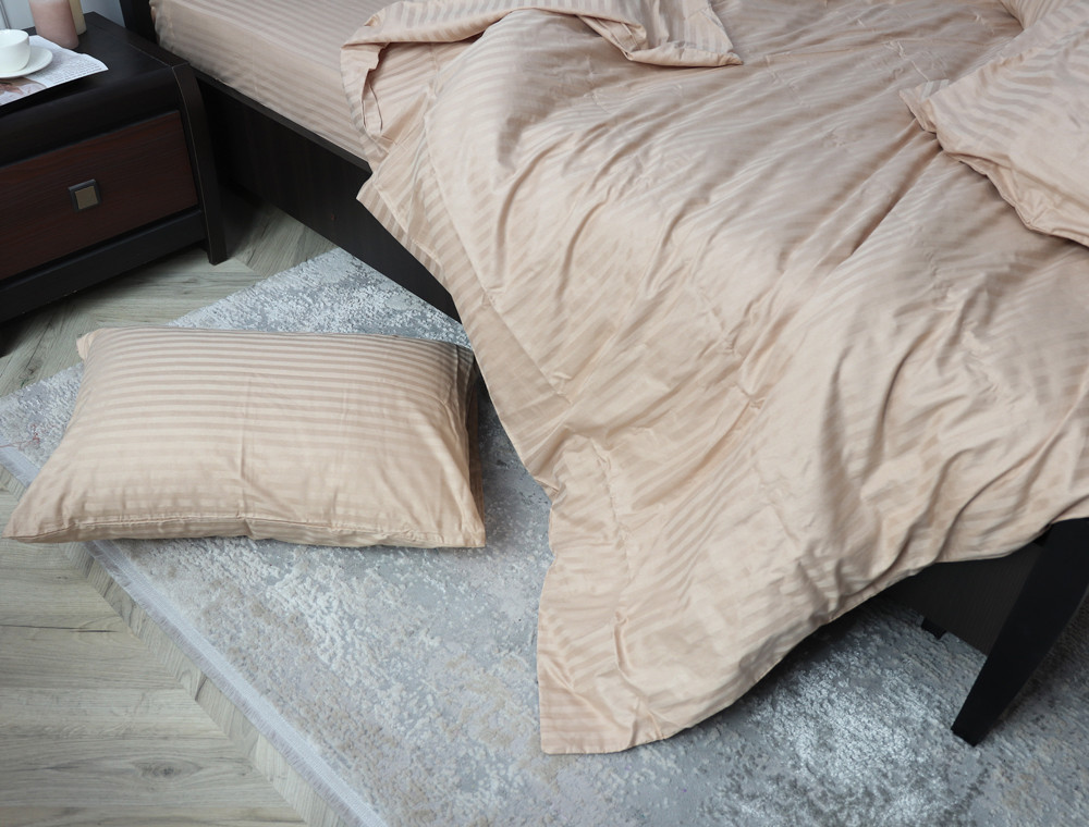 Полуторний набір постільної білизни 150*220 зі Страйп Сатину №14-1209 Черешенка™