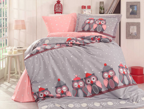 Тканина для постільної білизни Бязь "Gold" Lux "Сплячі сови" GL1238 (A+B) - (50м+50м)