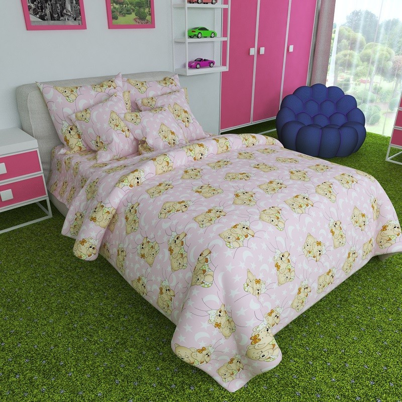 Ткань для постельного белья Бязь "Gold" Lux детская GLB0292pink