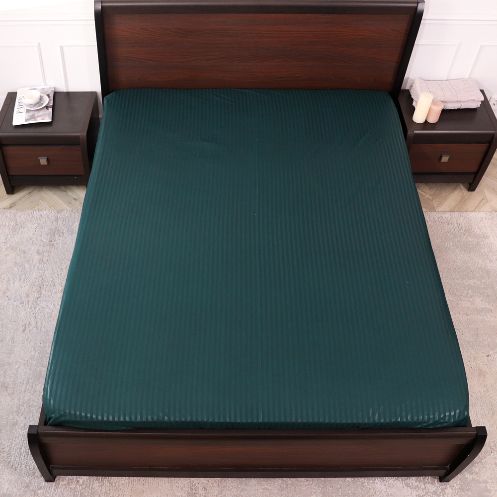 Простынь на резинке (160*200*25) зеленая полоска №60011