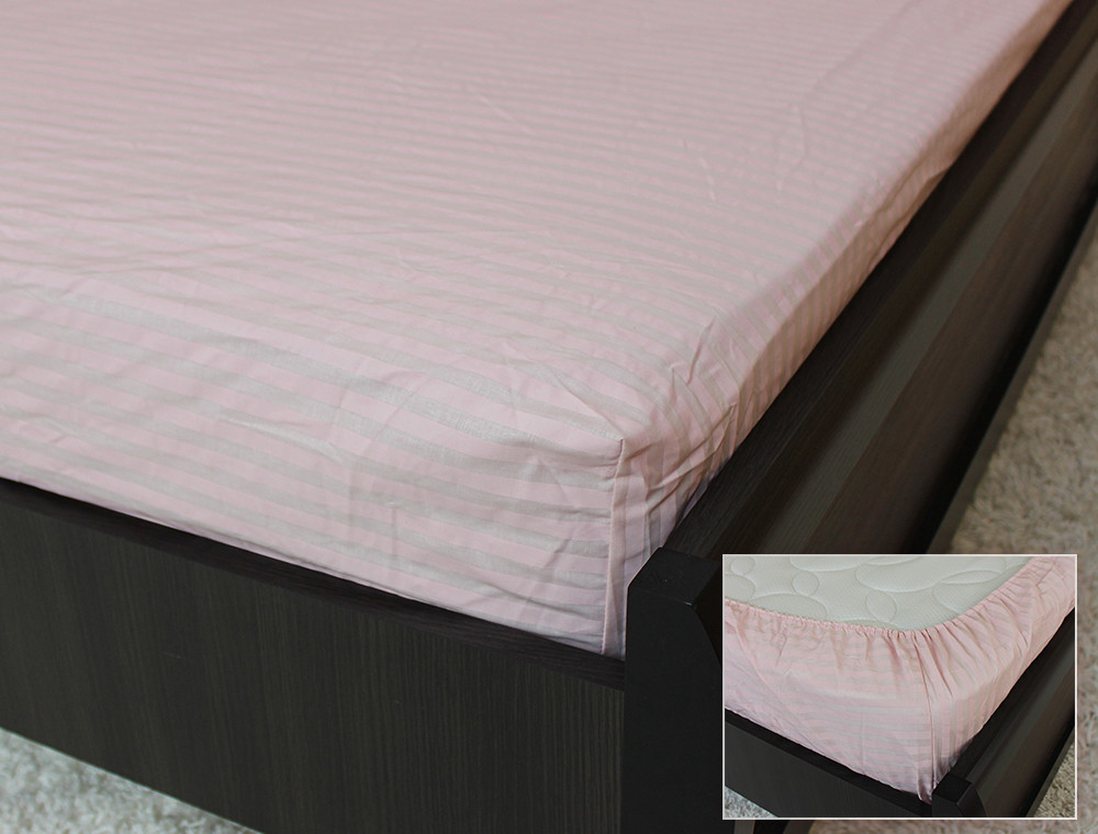 Комплект простирадла на резинці з наволочками (160*200*25) рожевий в полоску