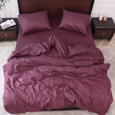 Євро-максі набір постільної білизни 200*220 з Страйп Сатину з простирадлом на резинці №551716