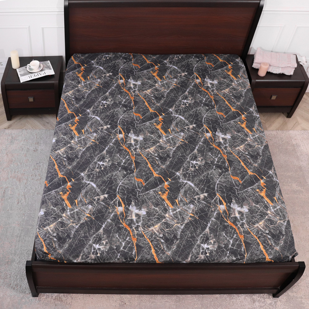 Простынь на резинке (90*200*25) черный мрамор №6680931