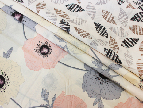 Тканина для постільної білизни Бязь "Gold" Lux GL1265 (A+B) квітковий принт "Маки"- (50м+50м)