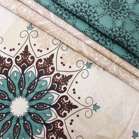 Ткань для постельного белья Бязь "Gold" Lux "Орнамент (изумрудный)" GL1023 (A+B) - (50м+50м)