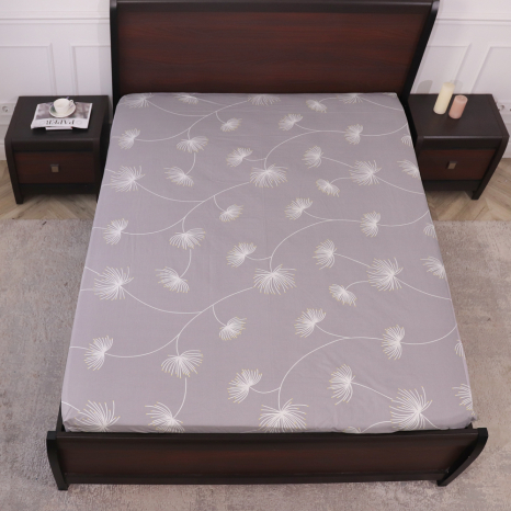 Простынь на резинке (180*200*25) серое с цветочным принтом №661087