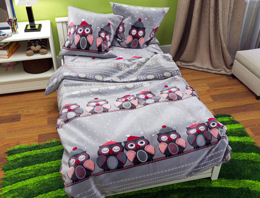 Тканина для постільної білизни Бязь "Gold" Lux "Зимовий сон (совушки)" GL1238A