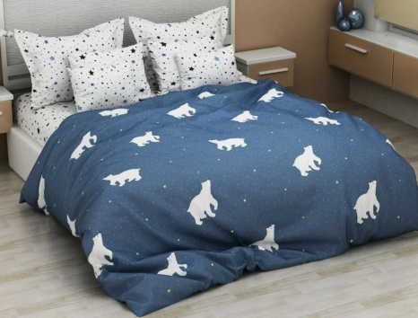 Ткань для постельного белья Бязь "Gold" Lux "Белые мишки" GL1234 (A+B) - (50м+50м)