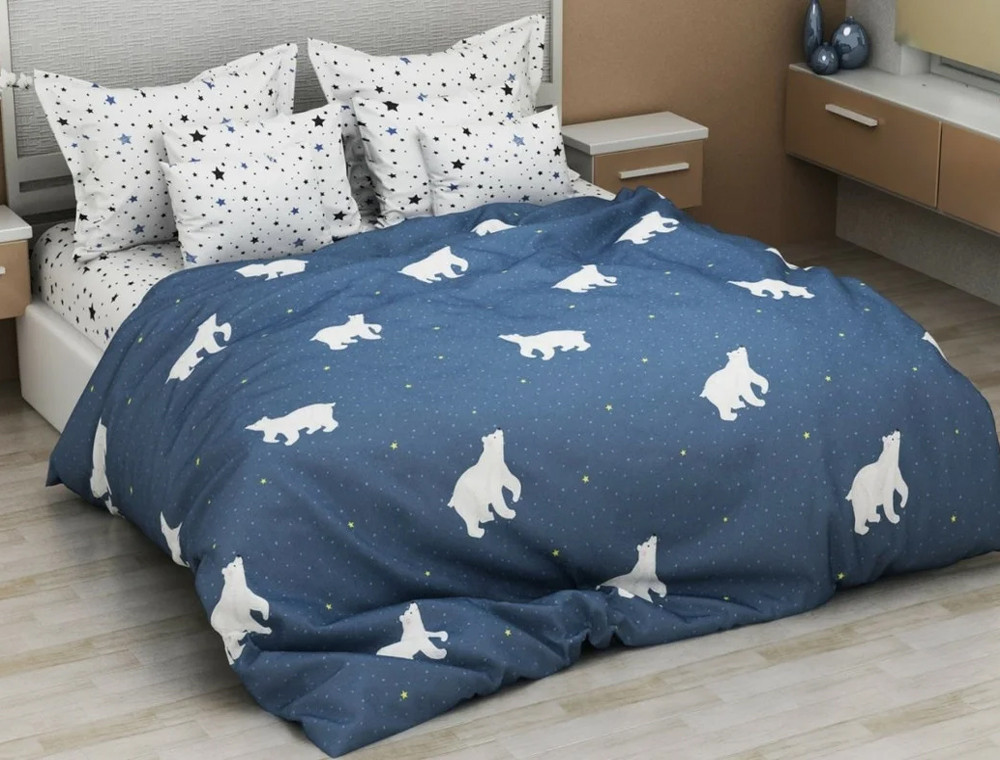 Ткань для постельного белья Бязь "Gold" Lux "Белые мишки" GL1234 (A+B) - (50м+50м)