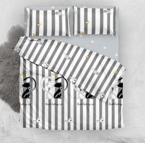 Ткань для постельного белья Бязь "Gold" Lux "Кошачья история" GL3875