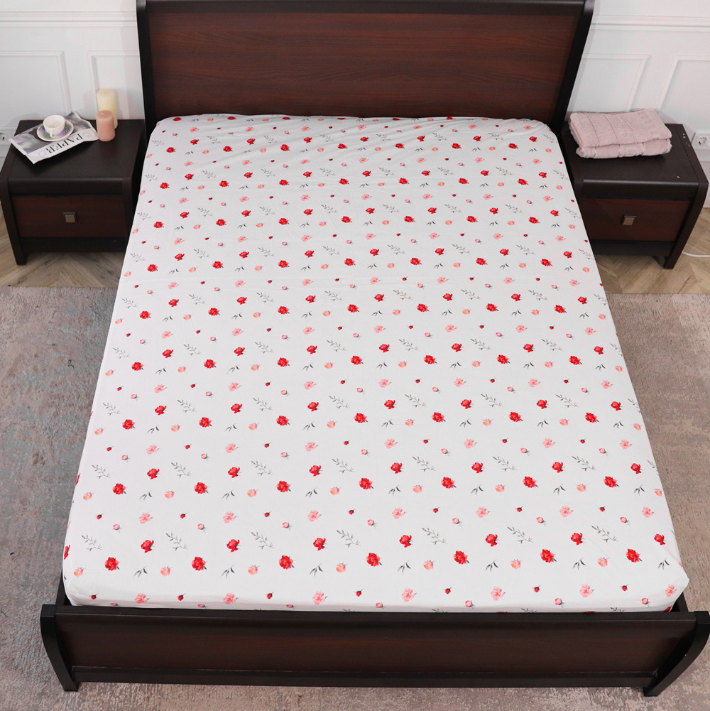 Простынь на резинке (160*200*25) белая с цветочным принтом №668364