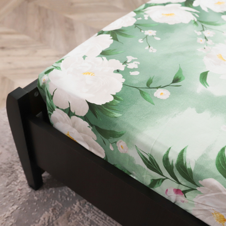 Простынь на резинке (120*200*25) зеленая с цветочным принтом №668289