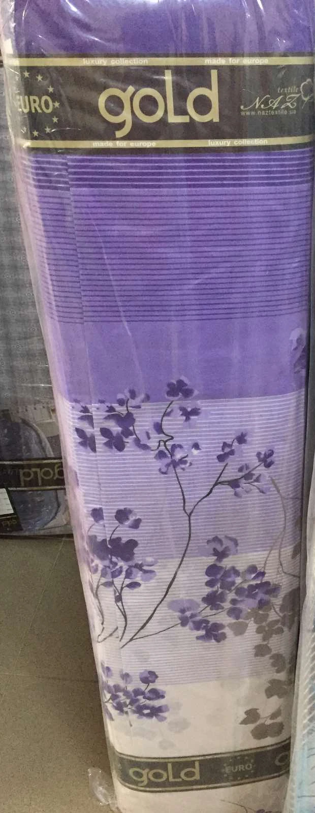 Ткань для постельного белья Бязь "Gold" Lux "Цветочный принт (веточка, фиолетовый)" GL389