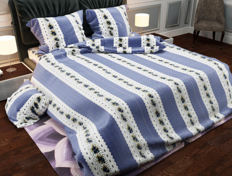 Ткань для постельного белья Бязь "Gold" Lux "Полоска (горизонтальная, синяя)" GL1191