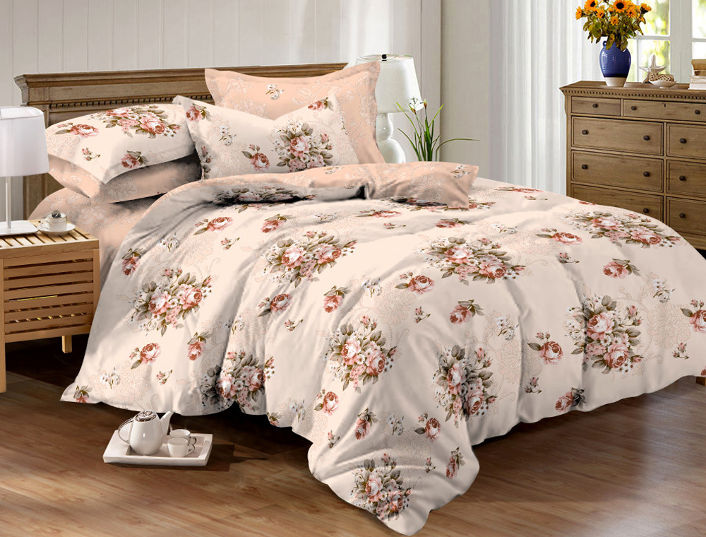 Семейный набор хлопкового постельного белья из Сатина №448AB Черешенка™